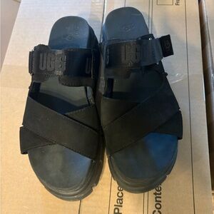 UGG Black Crisscross Slide platforms